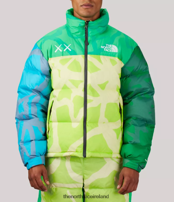 Clothing The North Face Unisex TNF x KAWS Retro 1996 Nuptse Jacket KW Safety Green Nuptse Print 4VP2RZ591