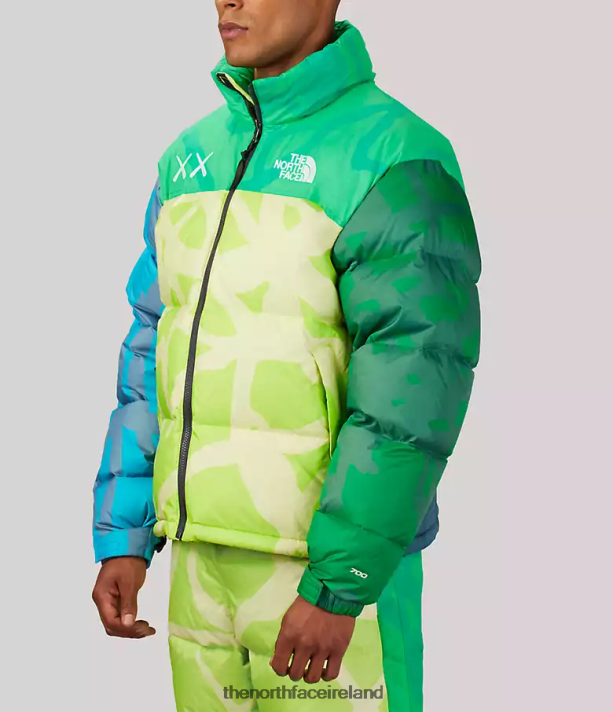 Clothing The North Face Unisex TNF x KAWS Retro 1996 Nuptse Jacket KW Safety Green Nuptse Print 4VP2RZ591