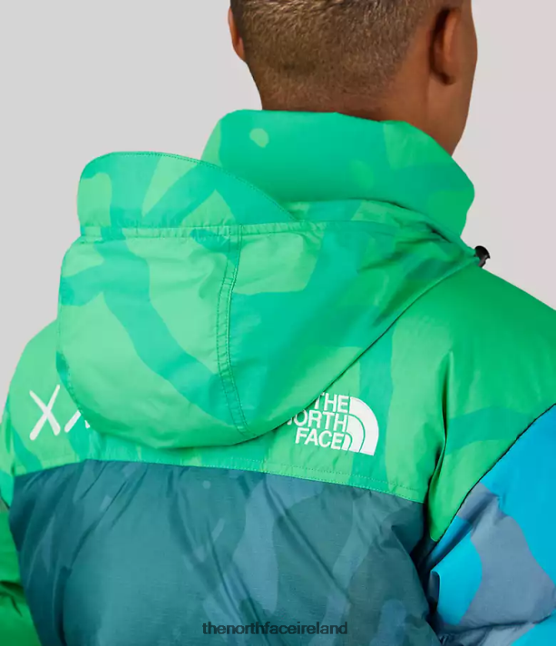 Clothing The North Face Unisex TNF x KAWS Retro 1996 Nuptse Jacket KW Safety Green Nuptse Print 4VP2RZ591