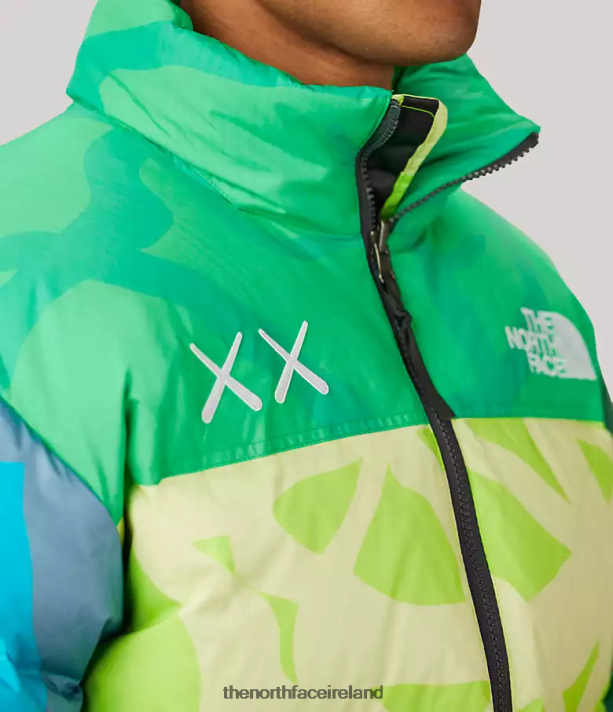 Clothing The North Face Unisex TNF x KAWS Retro 1996 Nuptse Jacket KW Safety Green Nuptse Print 4VP2RZ591