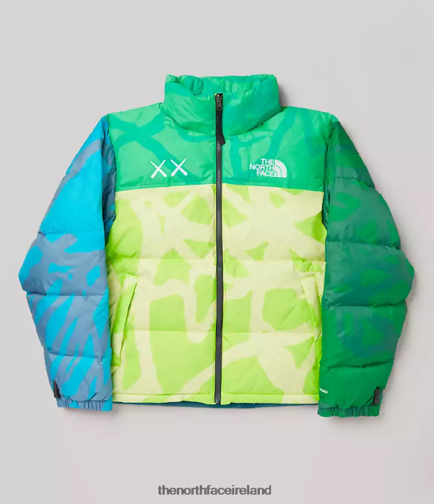 Clothing The North Face Unisex TNF x KAWS Retro 1996 Nuptse Jacket KW Safety Green Nuptse Print 4VP2RZ591